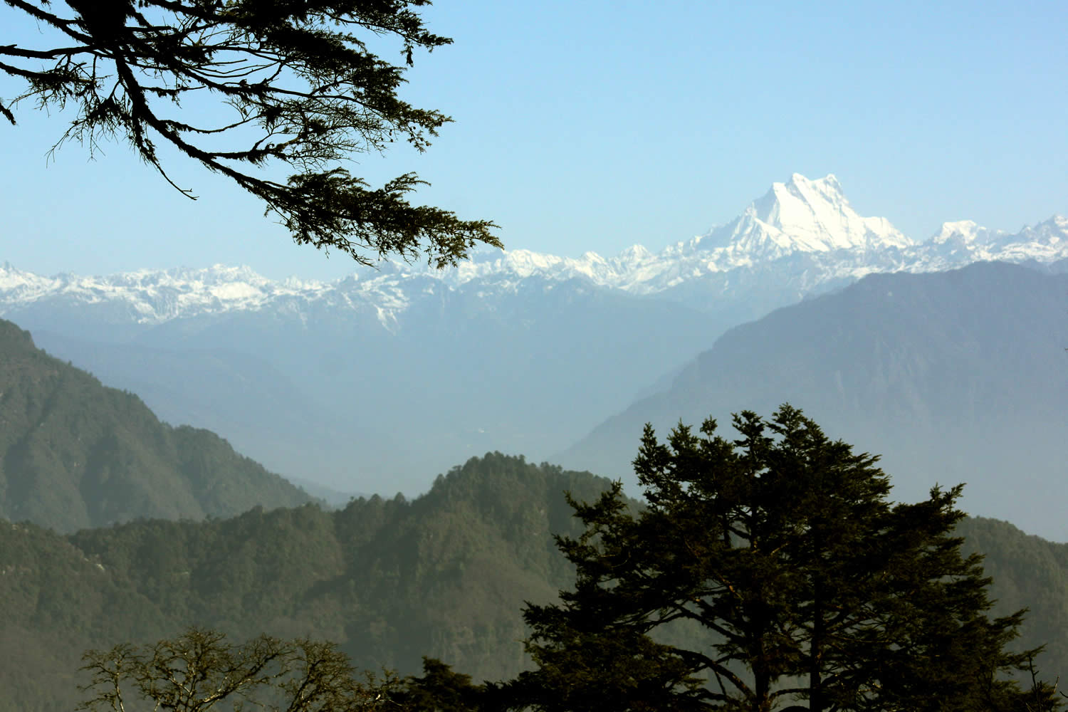 View of the Himalayan range from Dochula Pass.