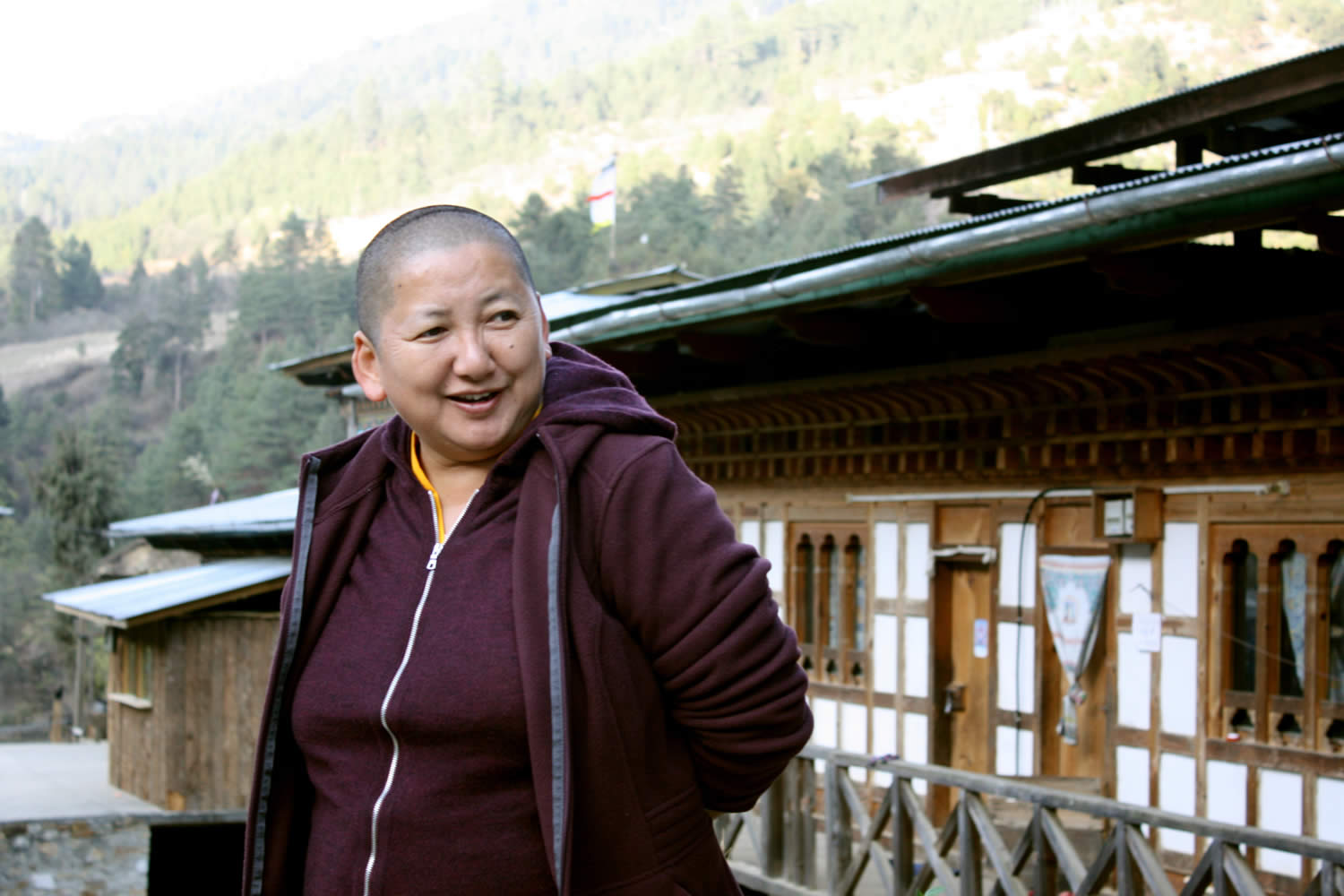 Mindrolling Jetsün Khandro Rinpoche during a rest stop.