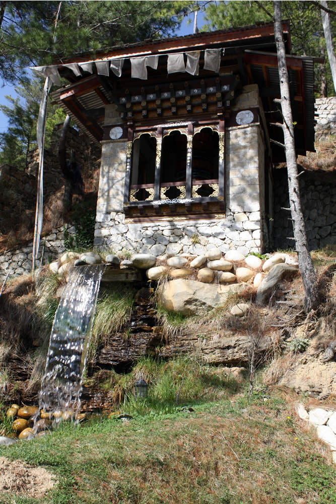 Water feature at the hotel in Bhumthang.