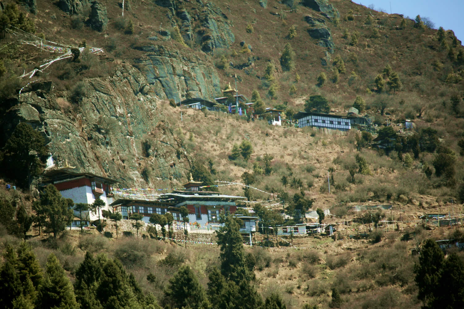 View of Tharpaling Monastery (lower) and Chödrak Monastery (upper)—sacred sites of Longchen Rabjam.